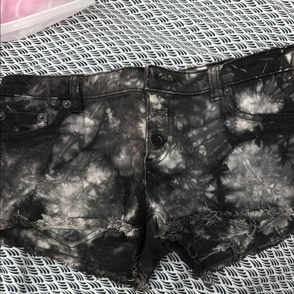 RVCA Black and White Jean Shorts Artistic Design